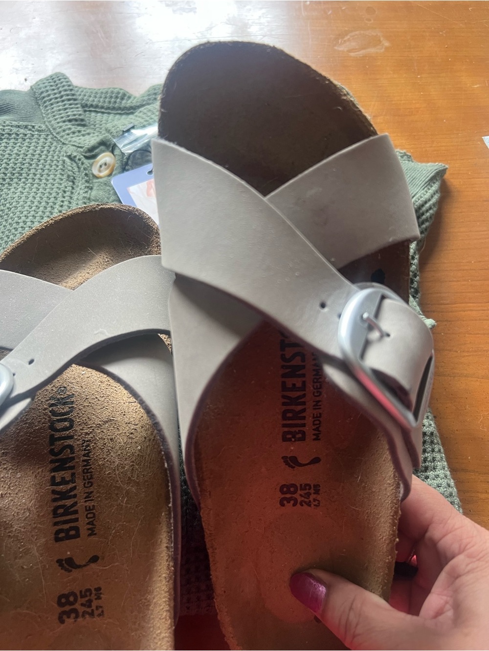 Birkenstock Women’s Light Gray Crisscross Buckle Sandals